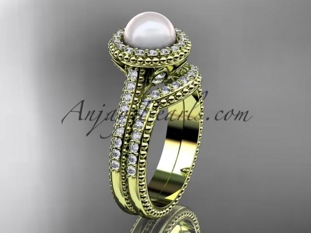 زفاف - 14k yellow gold diamond pearl engagement set AP101S