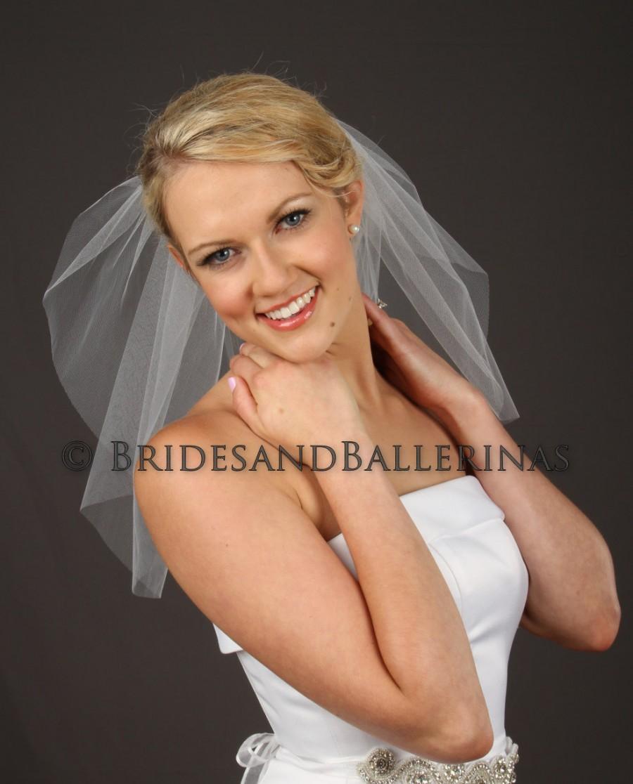 زفاف - Shoulder Length Wedding Veil, Plain Edge Bridal Veil, 1 Layer Veil