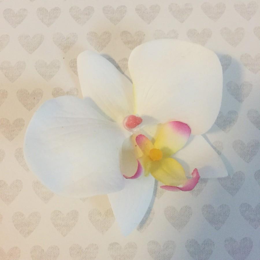 Свадьба - White Orchid Hair Accessory: Bridal Party Hair, Flower Girl Hair, Bobby Pin, Hair Clip, Flower Barrette, Wedding Hair Accessory