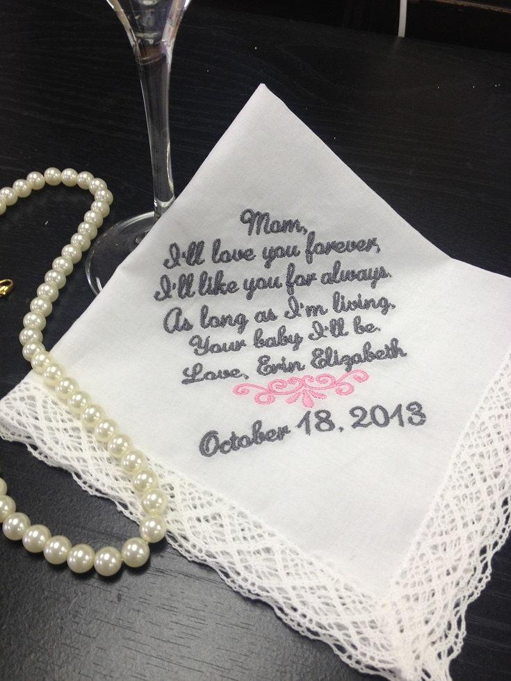 Wedding - MOTHER Of The BRIDE Handkerchief - Mom - MoB - Wedding - Hanky - Hankie - I'll love you forever,  Your BABY I'll Be