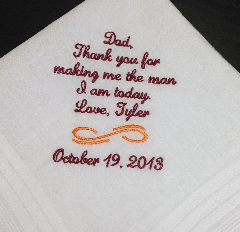 Wedding - FATHER Of The GROOM Handkerchief - From GROOM - Dad - FoG - Wedding - Hanky - Hankie - Hankerchief - Man I Am Today