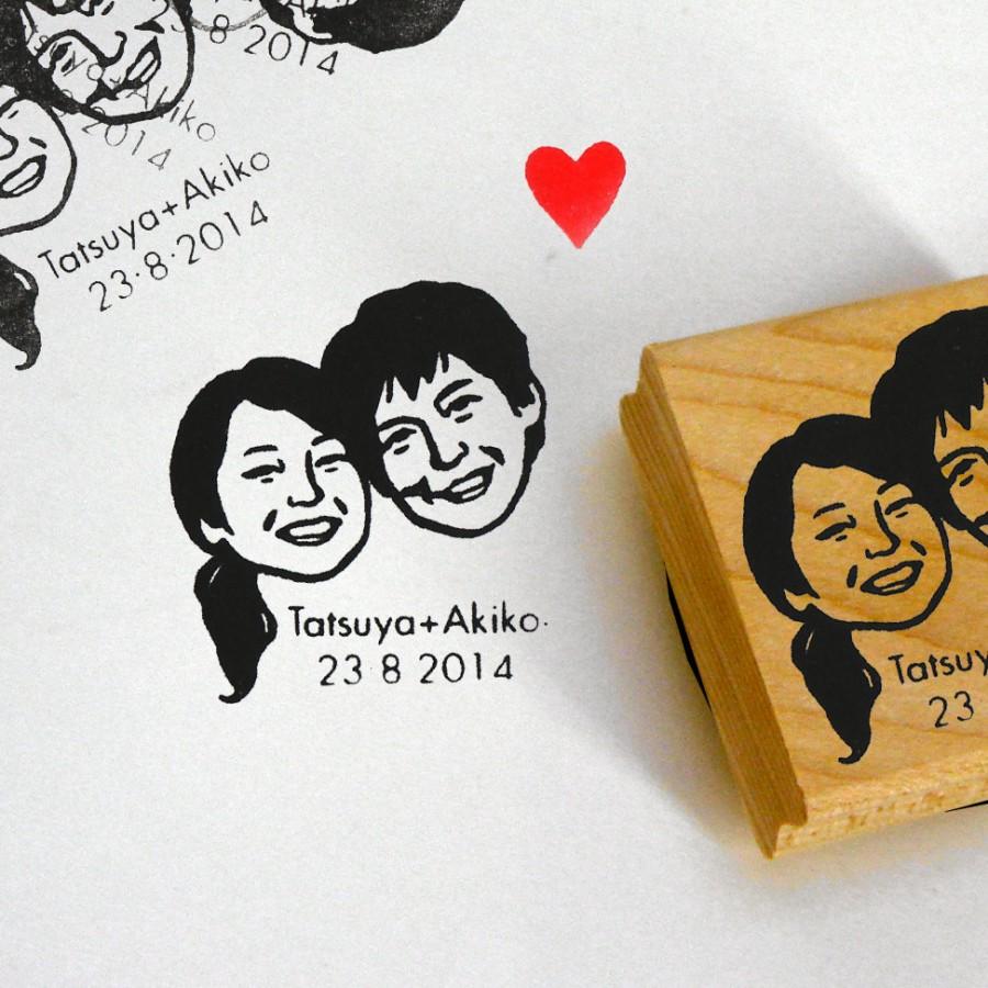 Wedding - Custom wedding portraits stamps couples / self inking / wood mount / for stampin up gift save the date return address face stamp etc