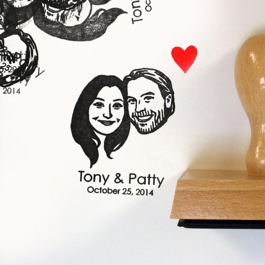 Wedding - Custom couples portrait stamps / self inking / handle / for rustic wedding gift save the date invitations couple face gift ideas stamp etc
