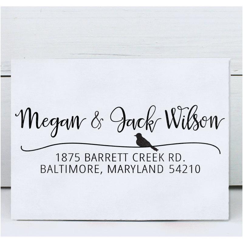 Hochzeit - Custom Address Stamp, Calligraphy Stamp, Return Address Stamp, Self Inking Address Stamp - Rubber Stamp - Calligraphy Bird