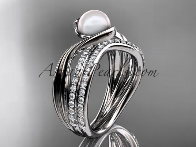 زفاف - 14k white gold diamond pearl engagement set AP78S