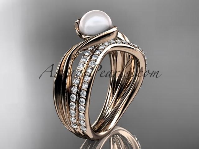 Свадьба - 14k rose gold diamond pearl engagement set AP78S