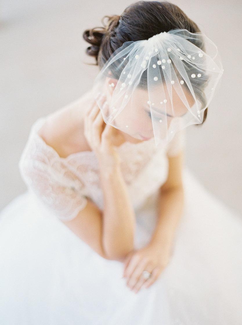 زفاف - Mini birdcage veil with pearls, small bridal veil, mini wedding veil Style 627