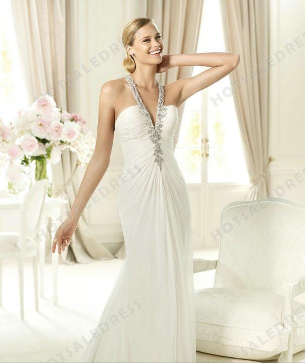 زفاف - Wedding Dress - Style Pronovias Pelicano Chiffon V-Neck A-Line