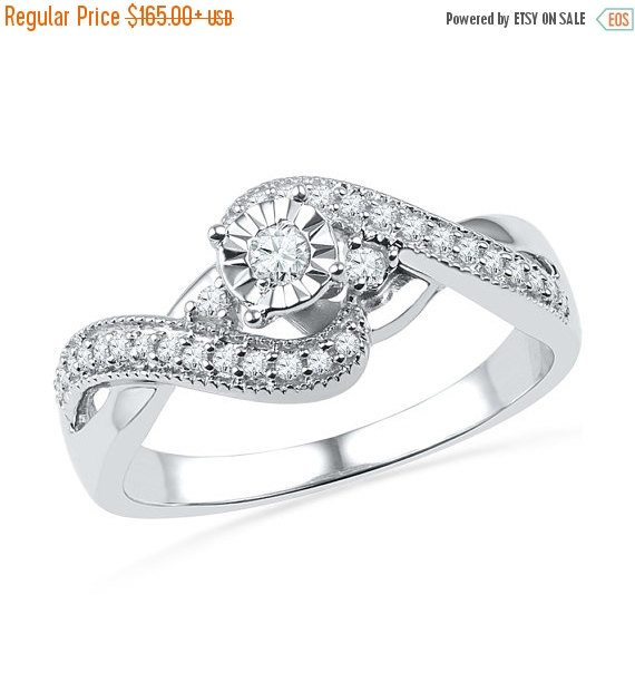 زفاف - Holiday Sale 10% Off Diamond Wave Ring with 1/4 CT. T.W., Diamond Engagement Ring