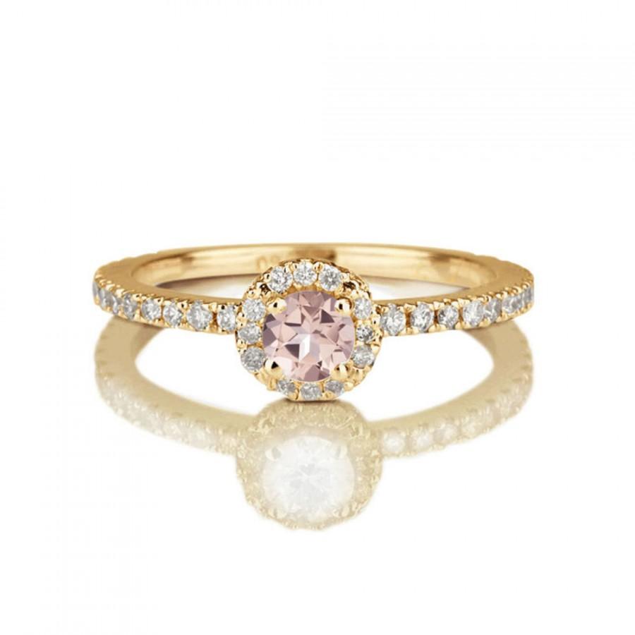 Hochzeit - Micro Pave Ring, 14K Gold Engagement Ring, Morganite Ring, 0.72 TCW Morganite Engagement Ring, Art Deco Ring