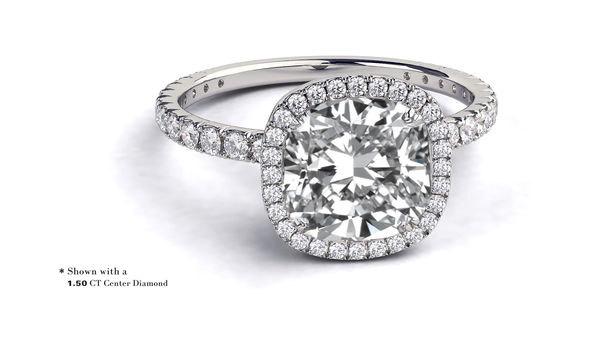 Wedding - 1.62 TCW Cushion Cut Halo Engagement Ring, 14K White Gold Ring, Diamond Ring Band, Halo Ring, Art Deco Engagement Ring