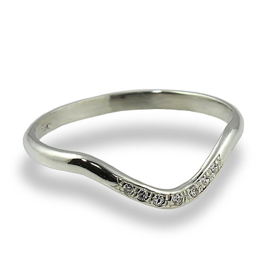 Wedding - Diamond Engagement Ring, Contoured Engagement Ring , 14K White Gold , Wave Ring , Delicate Band , Stacking Ring , Unique Wedding Ring ,
