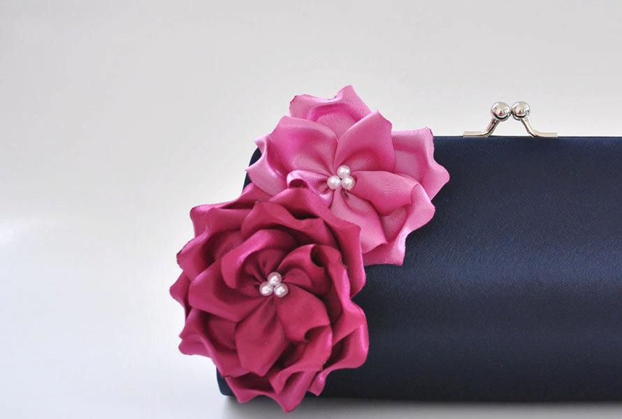 Mariage - Midnight Blue and Shades of Orchids Bridesmaid clutch / Bridal Clutch / Prom clutch