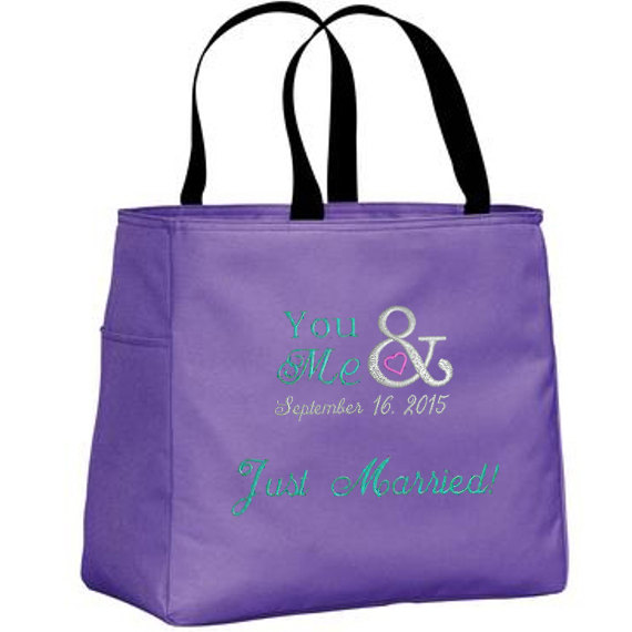 زفاف - Bride Gift, His and Hers, Mr. and Mrs. Personalized Tote, Honeymoon Bag, Beach Bag
