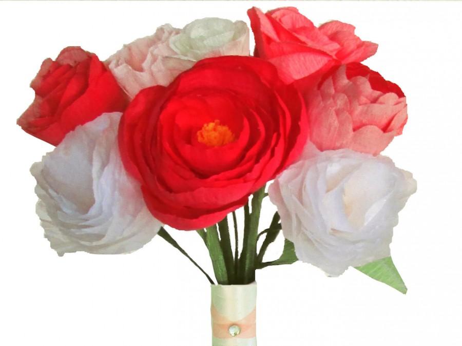 زفاف - Coral Wedding Bouquet, Peony Bouquet, Paper bouquet, Paper flower bouquet