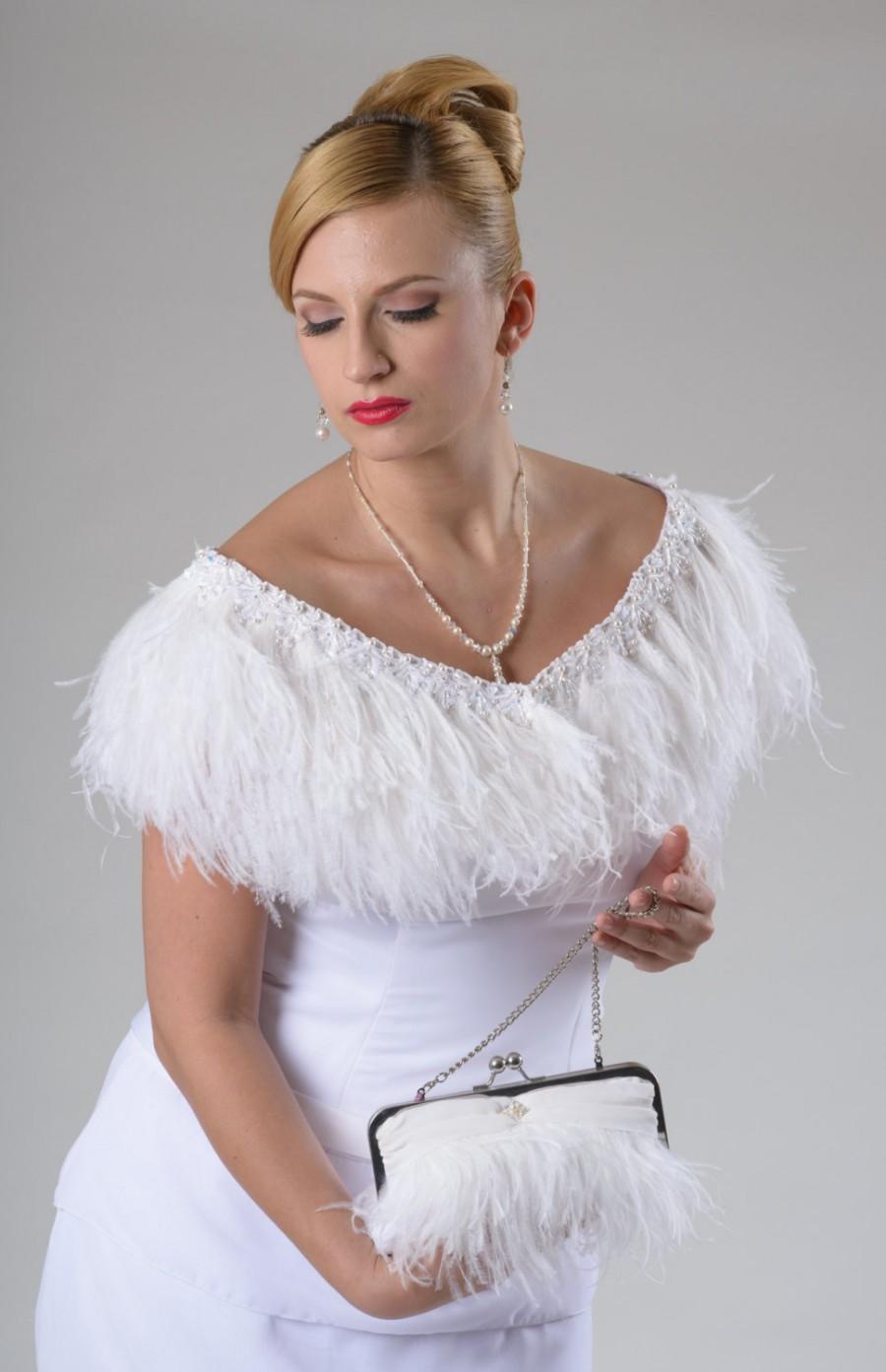 زفاف - Bridal Ostrich Feather Wrap (with detachable scarves option). Available in 4 colors