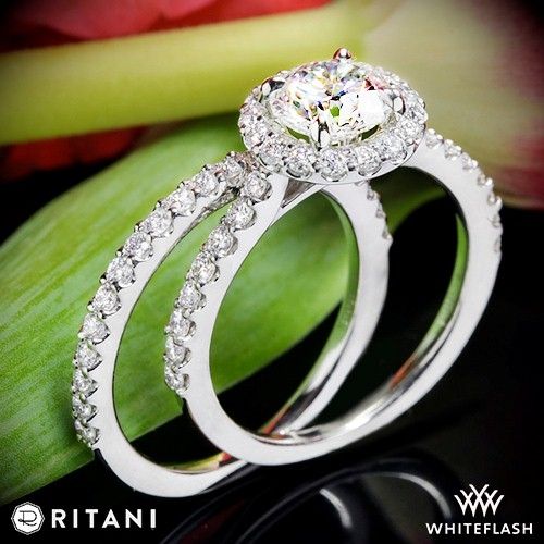 Свадьба - 14k White Gold Ritani 1RZ1323 Halo Diamond Engagement Ring
