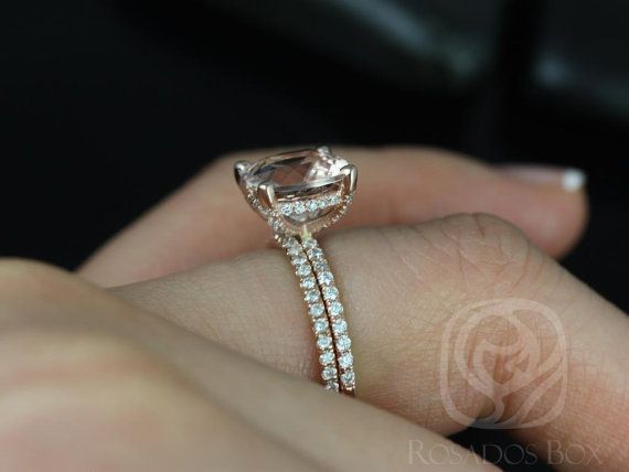 Свадьба - Heidi 9mm 14kt Rose Gold Cushion Morganite And Diamond Basket Wedding Set (Other Metals And Stone Options Available)