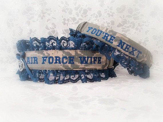 Wedding - Military garter set - Air Force Wedding Garters - Personalized Embroidered Garters - Air Force Wife Garters.