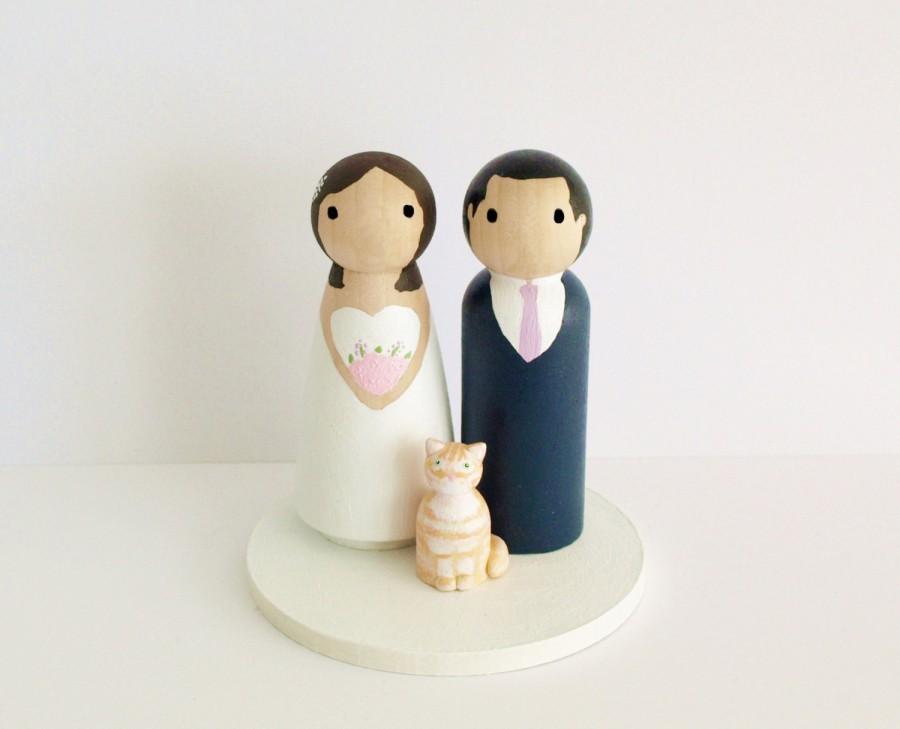 Wedding - Custom Wedding Cake Topper with Pet (s) - Bride & Groom - Personalized Wedding Decor