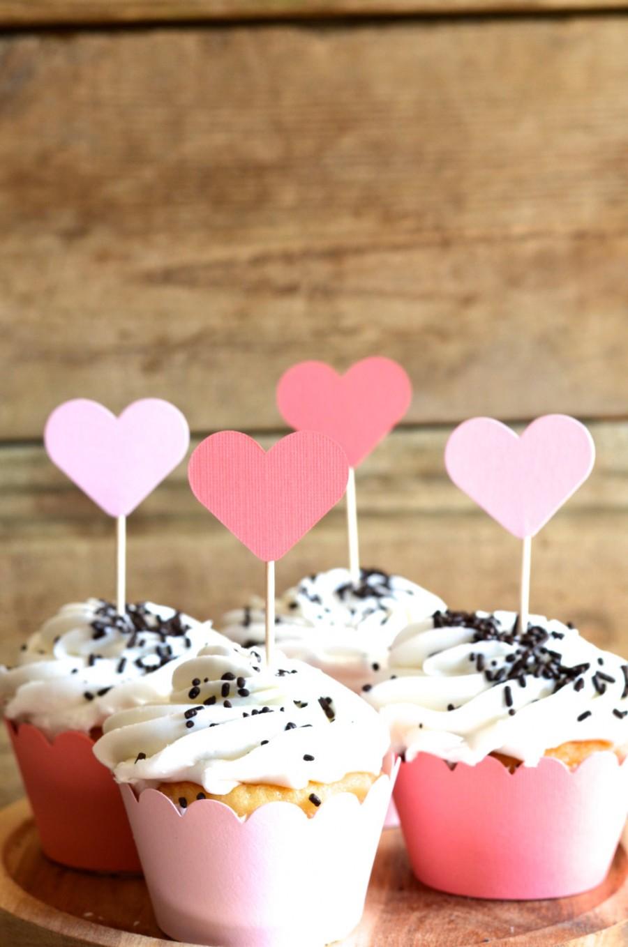 Свадьба - Ombre Pink Heart Cupcake Picks, 12 toppers in shades of pink, as seen in Romantic Homes
