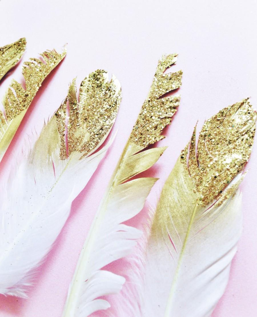 زفاف - Gold Glitter Feathers-Bohemian Wedding- Rustic Party-Bridal Shower-Feather Decoration