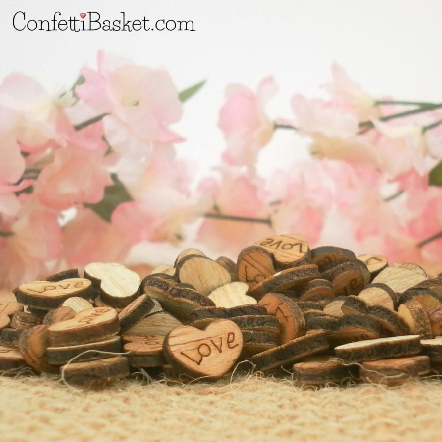 Mariage - 150 "Love" Wood Hearts 3/8" - Rustic Wedding Decor - Table Confetti - Wooden Hearts - Wedding Invitations