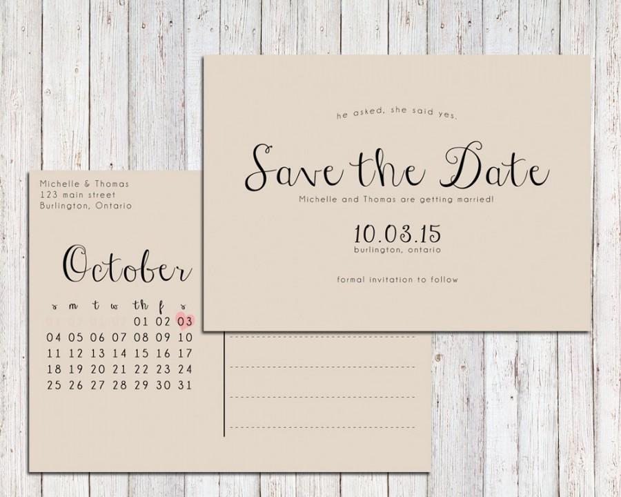 زفاف - Rustic save the date printable, Save the date postcard, save the date calendar