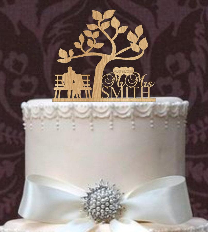 Wedding - Rustic Wedding Cake Topper Custom Wedding Cake Topper Monogram Personsalized Silhouette With Your Last Name, wedding date and Tree of life,