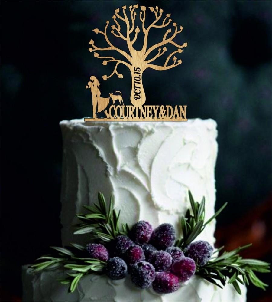 Wedding - silhouette wedding cake topper, rustic wedding cake topper, personalized custom wedding cake topper, bride and groom, monogram cake topper