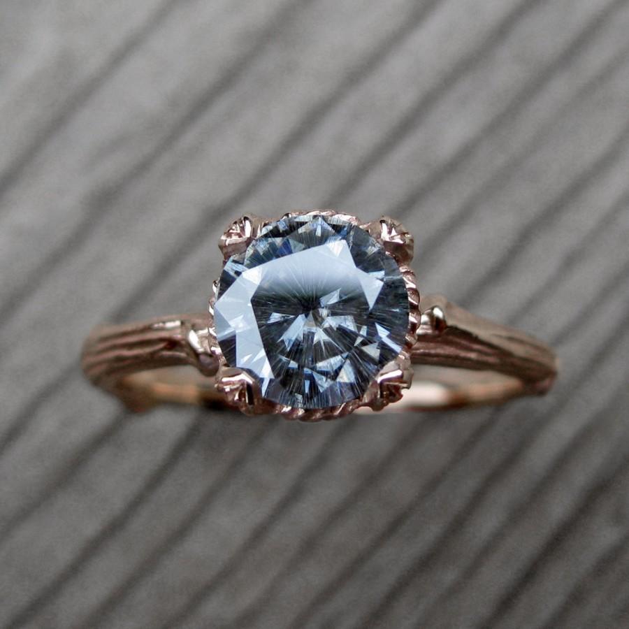 زفاف - Grey Moissanite Twig Engagement Ring: White, Yellow, or Rose Gold; 1ct; Carved Floral Setting