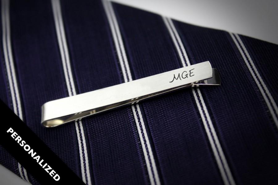 Hochzeit - Personalized Tie Clip monogram, sterling silver tie clip engraved bride to groom gift, wedding tie clip