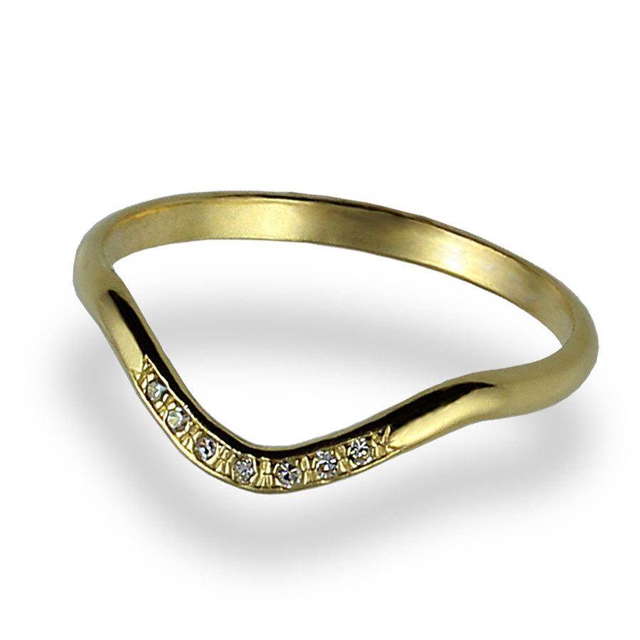 Свадьба - Diamond Engagement Ring, Wave Engagement Ring , 14K Yellow Gold , Wave Gold Ring , Thin Engagement Ring , Stacking Ring ,Unique Wedding Ring