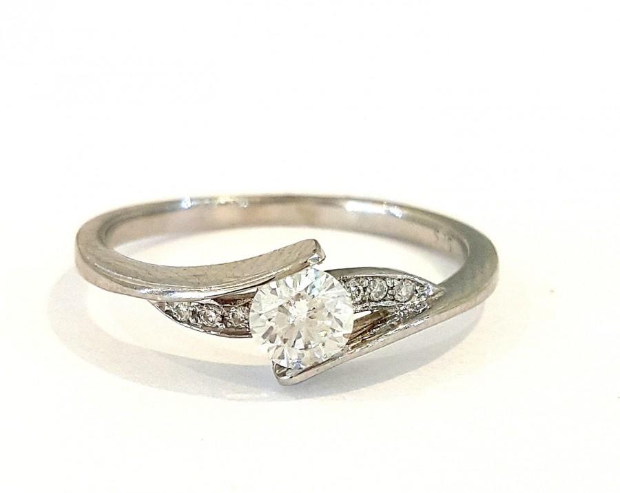 زفاف - Diamond Engagement Ring 14k White Gold With Diamonds, Unique Engagement Ring, Bridal Jewelry, Engagement Band, Wedding Ring, Art Deco Ring