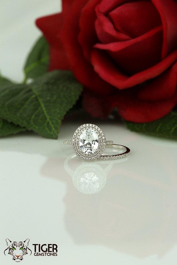 Wedding - 2.25 ctw Oval Cut, Double Halo, Engagement Ring, 2 Carat Center, Man Made Diamond Simulants, Wedding Ring, Bridal Ring, Sterling Silver