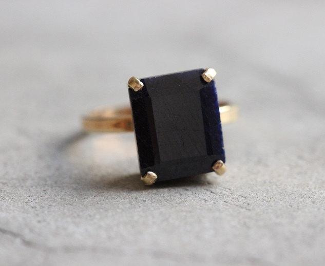 زفاف - Engagement ring -18k gold Blue Sapphire ring - September birthstone - Step cut ring -Prong ring - Gift for her
