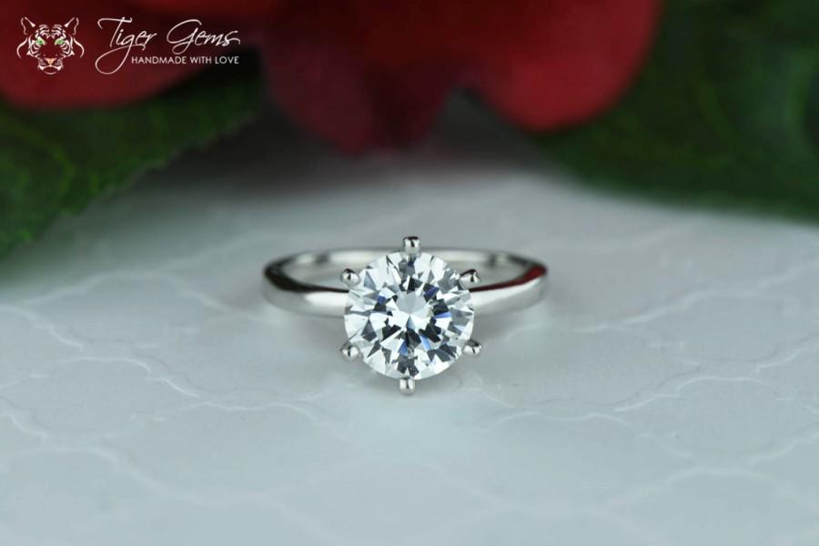 زفاف - 2 Carat Classic Solitaire Engagement Ring, Man Made Diamond Simulant, 6 Prong Wedding Ring, Bridal Ring, Promise Ring, Sterling Silver
