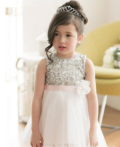 Mariage - Silver Sequin Flower Girl Dress / White Tulle Flower Girl Dress / Flower Girl Dress / Junior Bridesmaid Dress / Birthday Dress / White Dress