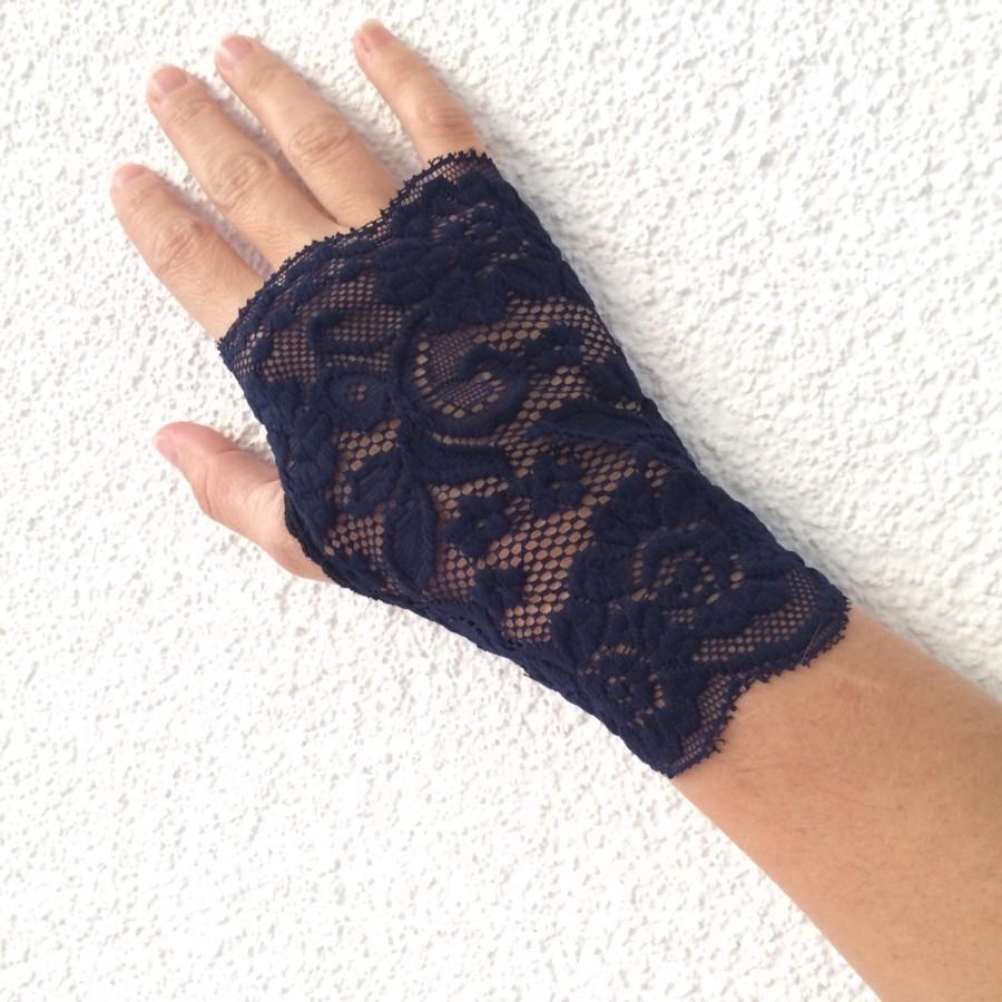 Hochzeit - Navy Blue Lace Fingerless Gloves Wedding Gloves 1 pair