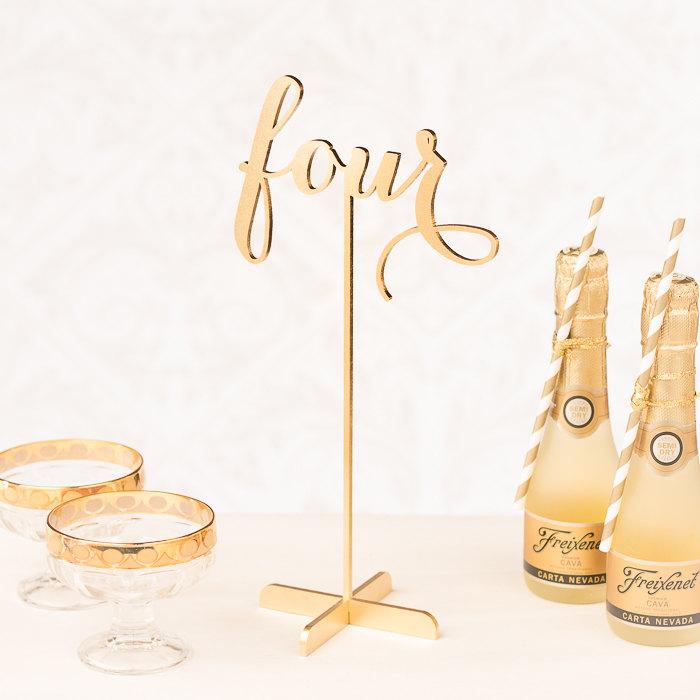 زفاف - Gold Wedding Table Numbers - Freestanding with base- Soirée Collection