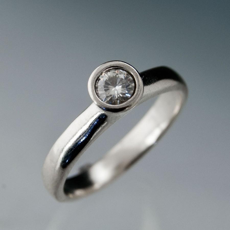 زفاف - 4mm Moissanite Round Bezel Classic Solitaire Engagement Ring in Sterling Silver, Palladium, Moissanite Engagements Ring