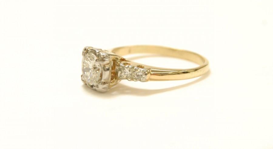 Hochzeit - 14k yellow gold vintage art deco diamond engagement ring