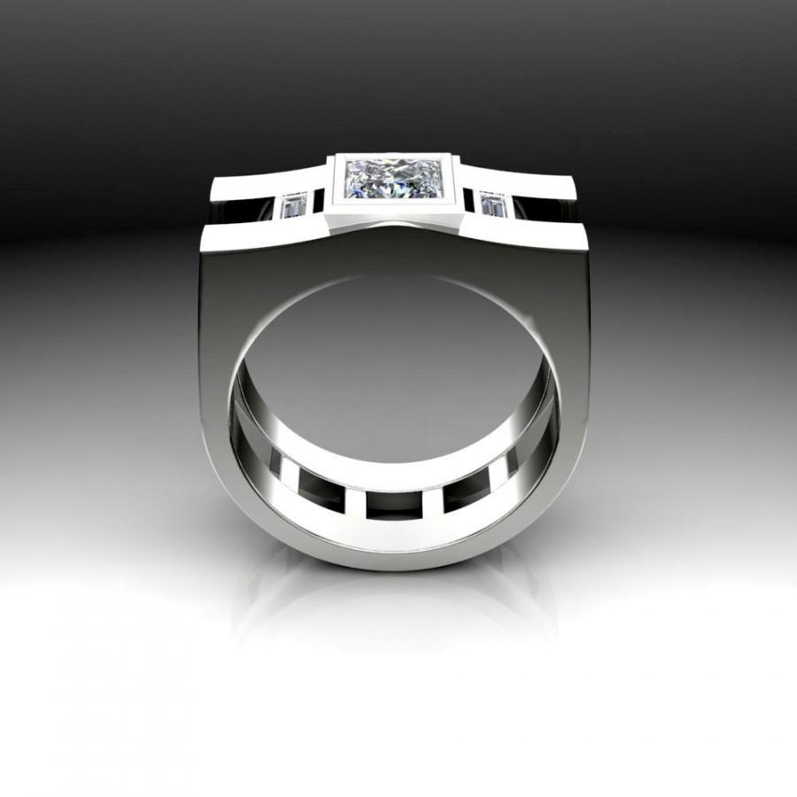 زفاف - Same Sex Engagement Ring - Equality Design with 1 Carat Square Diamond in Platinum or Gold - Masculine Ring