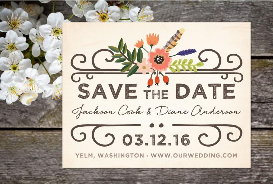 Hochzeit - Woodland Vintage Save-the-Date Postcard; vintage, floral, country, rustic, weathered