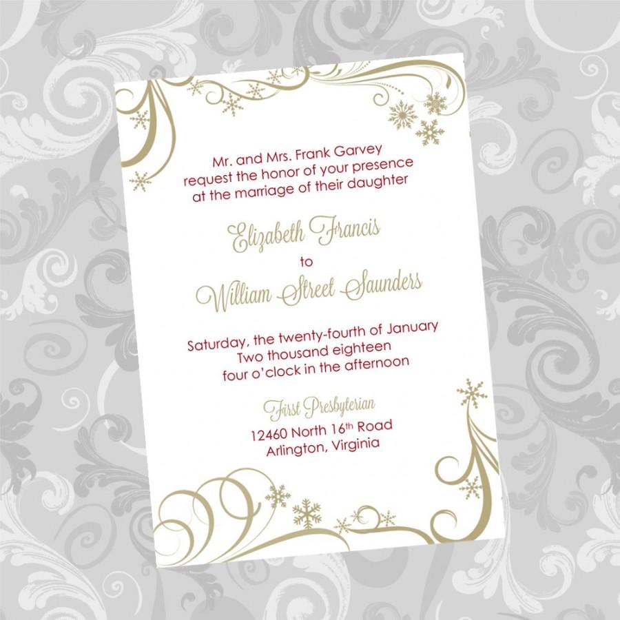 Hochzeit - Wedding Invitation DIY Template Gold Swirling Snowflakes Editable & Printable Instant Download Microsoft Word Digital File