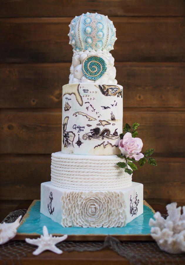 Hochzeit - Vintage Nautical Map Wedding Cake--Cake Central Cover