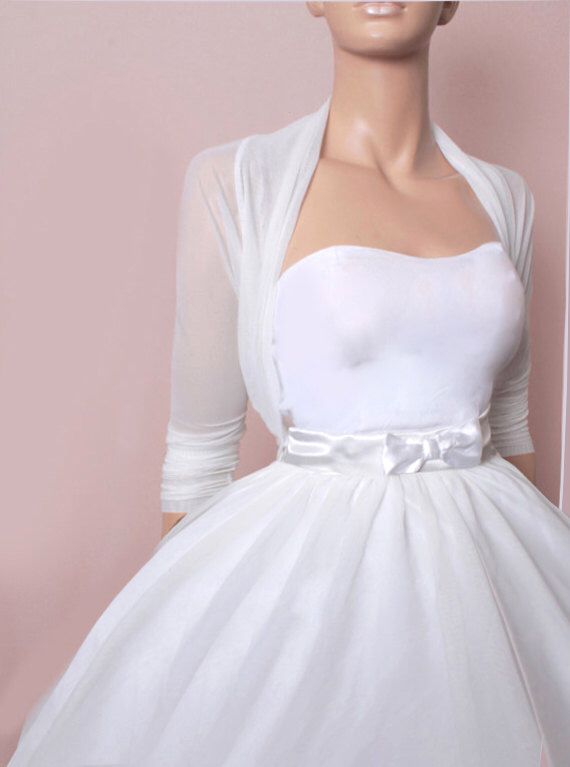 Mariage - Bridal  White Tulle  Bolero /jacket /    3/4 Sleeves Wedding  Gown