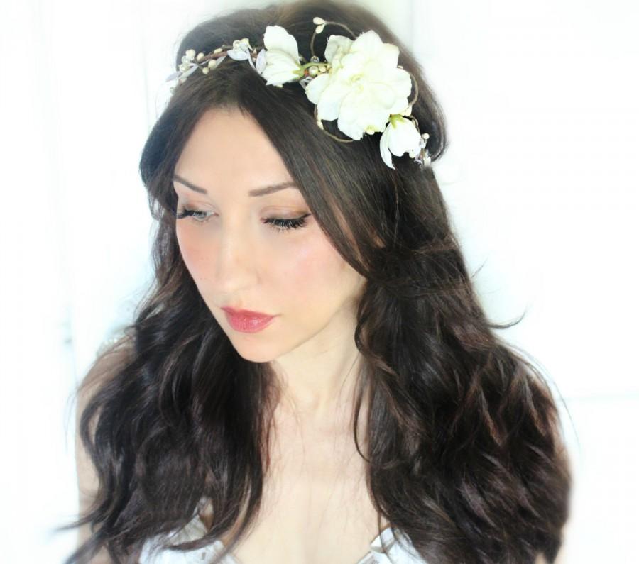 زفاف - floral crown, bridal headpiece, wedding flower crown, ivory Flower crown, rustic head wreath, wedding headband, bridal hair