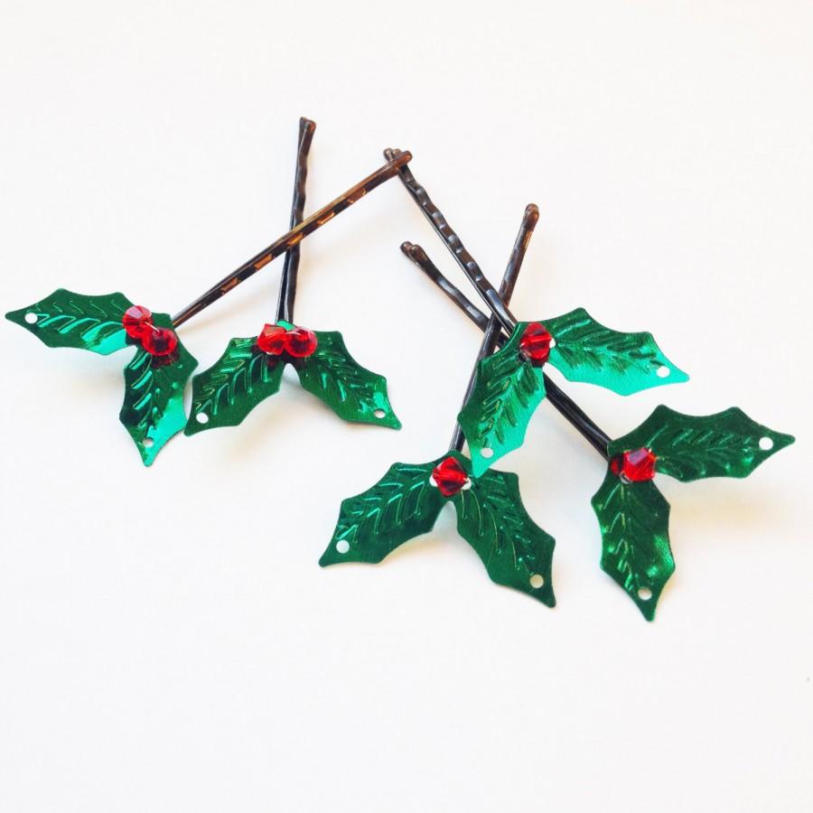 Mariage - Holly Hair Pins - set of 5 Swarovski Crystal Sequin - Christmas Hair Accessory - Winter Wedding