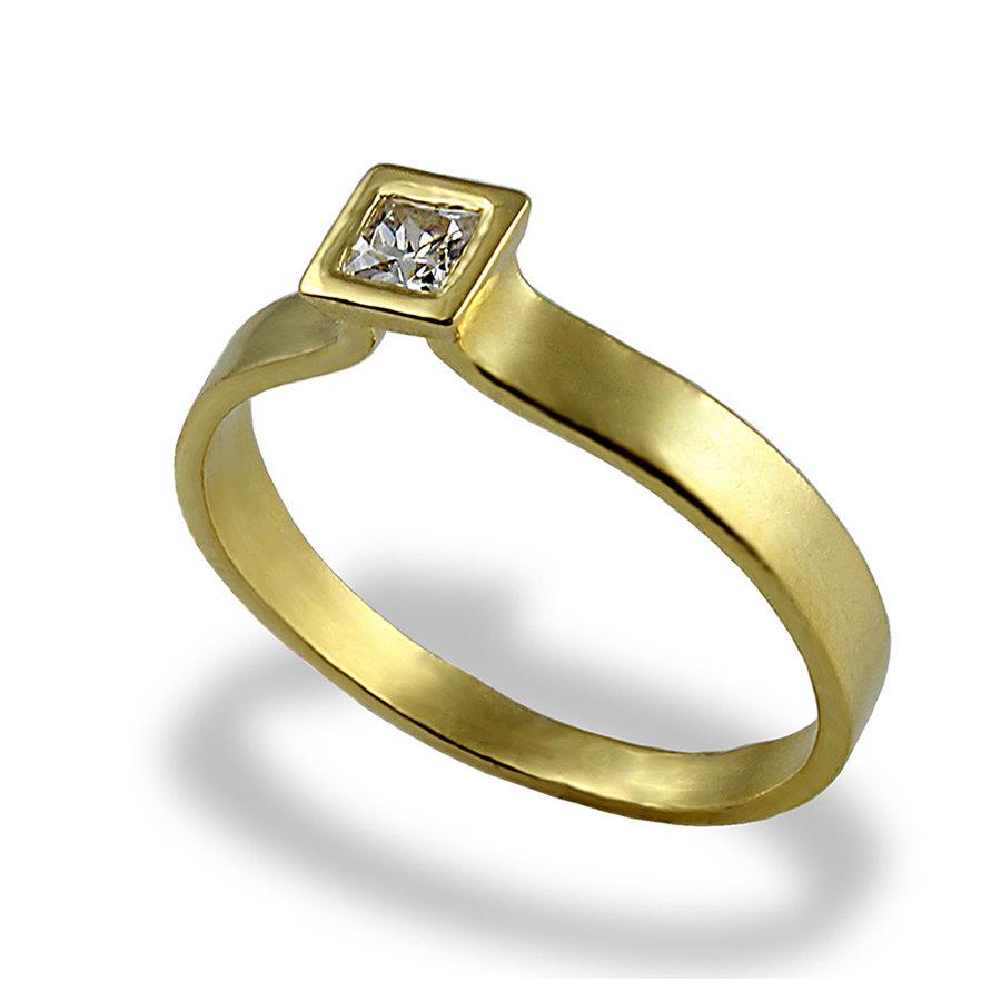 Свадьба - Diamond Engagement Ring , Square Diamond Ring , Gold Engagement Band , 14K Yellow gold , Princess Cut , Gemstone Engagement Ring , For Women